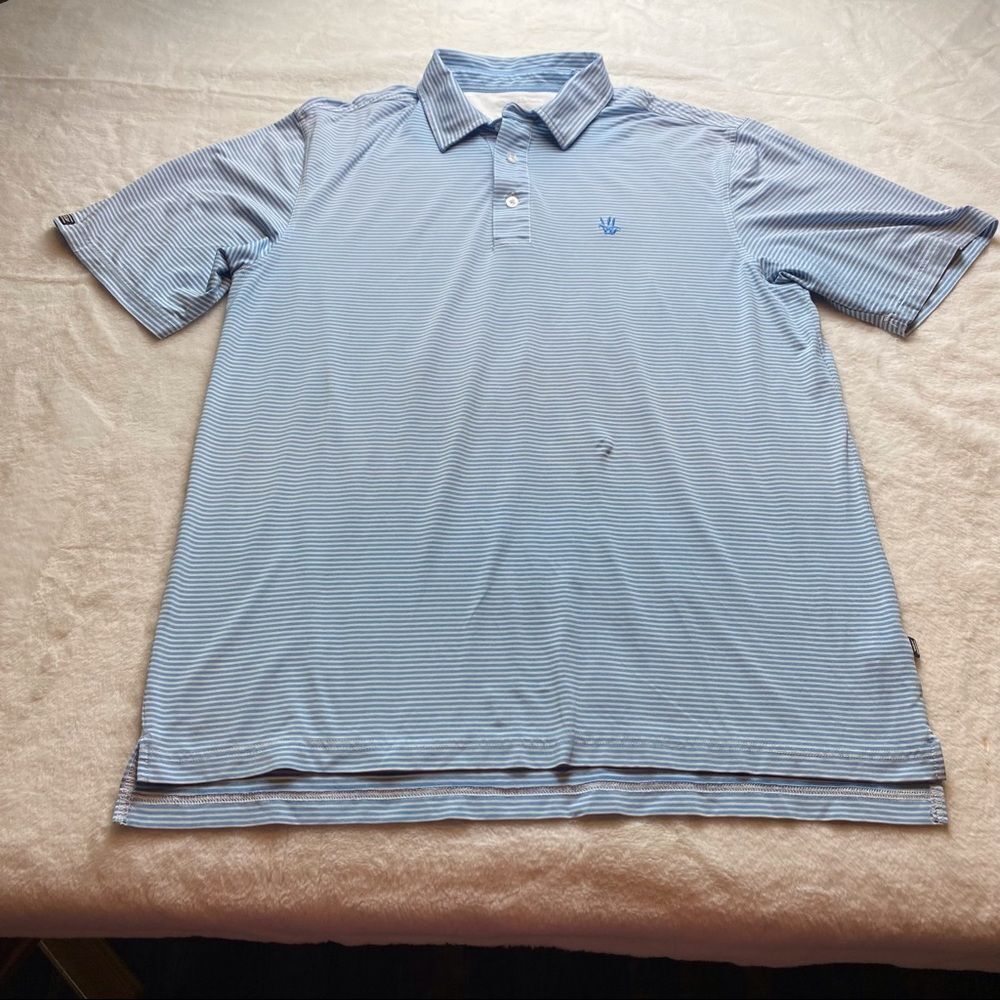 Straight Down Light Blue White Striped Golf Polo Size Large